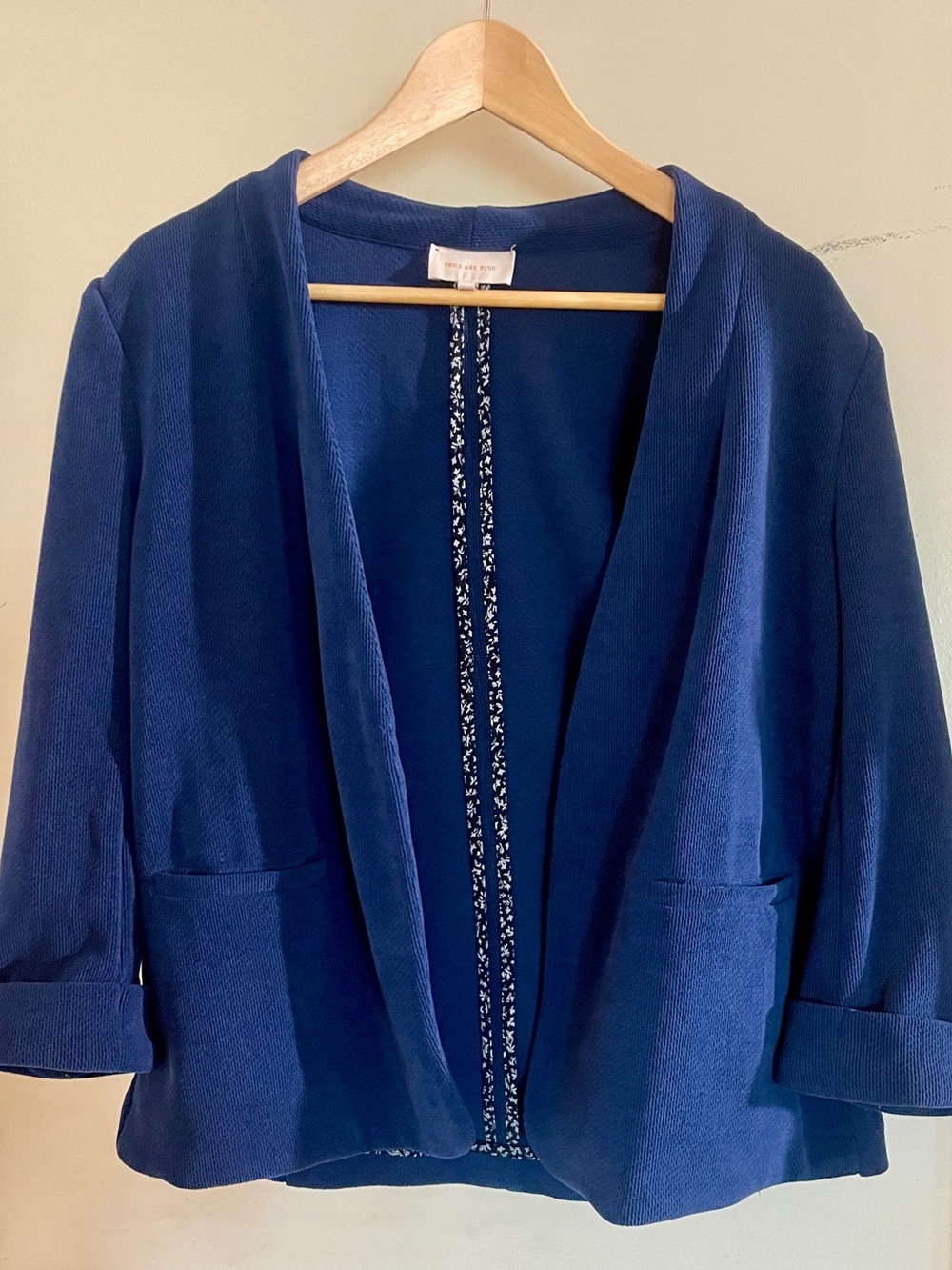Skies Are Blue Casual Open-Front Navy Blazer with Trim